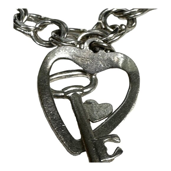 Vintage Forstner Charm Bracelet With Heart & Cross Charms And Pink Stone Accent - Picture 10 of 16